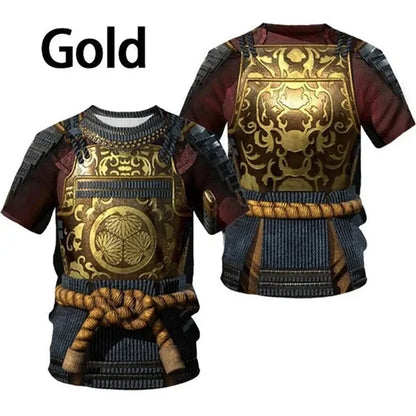 Miesten Retro Samurai Armor 3D-painettu Warrior Viking T-paita