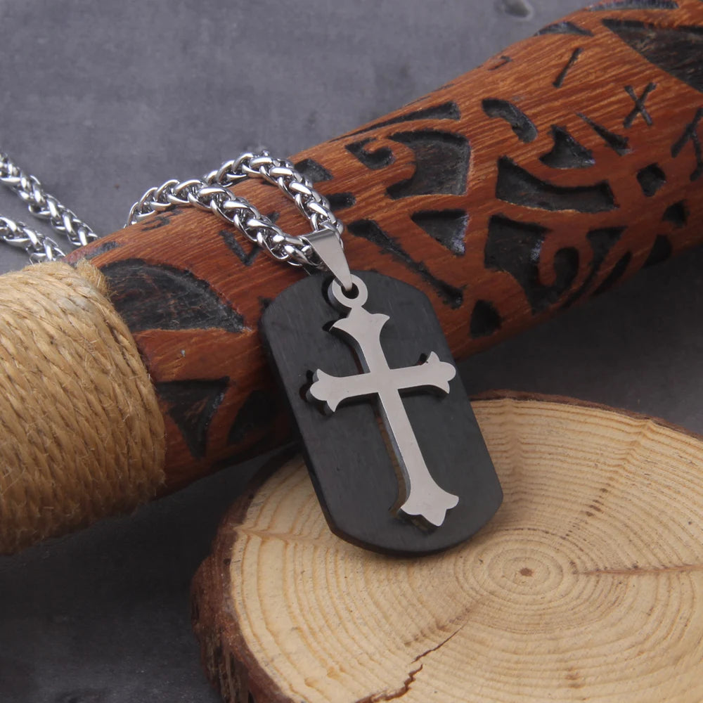 Hip Hop Stainless Steel Cross Square Amulet Viking Necklace