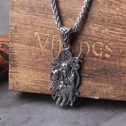 Collar vikingo con colgante de hombre nórdico y lobo