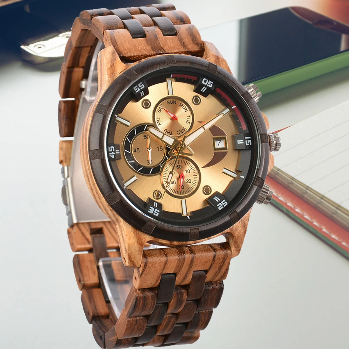 Montre Viking en bois à quartz de mode de sport de luxe en bois