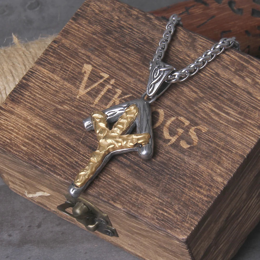 Gold Nordic Viking Odin Rune Viking Necklace