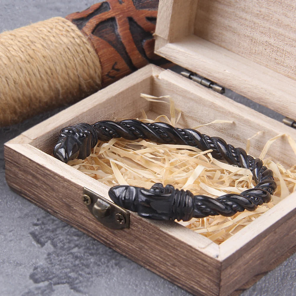 Sort farve rustfrit stål Norse Raven Viking armbånd