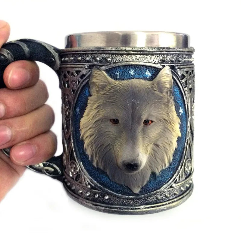 450ml Individuality Vintage Wolf Head Stainless Steel Viking Mug
