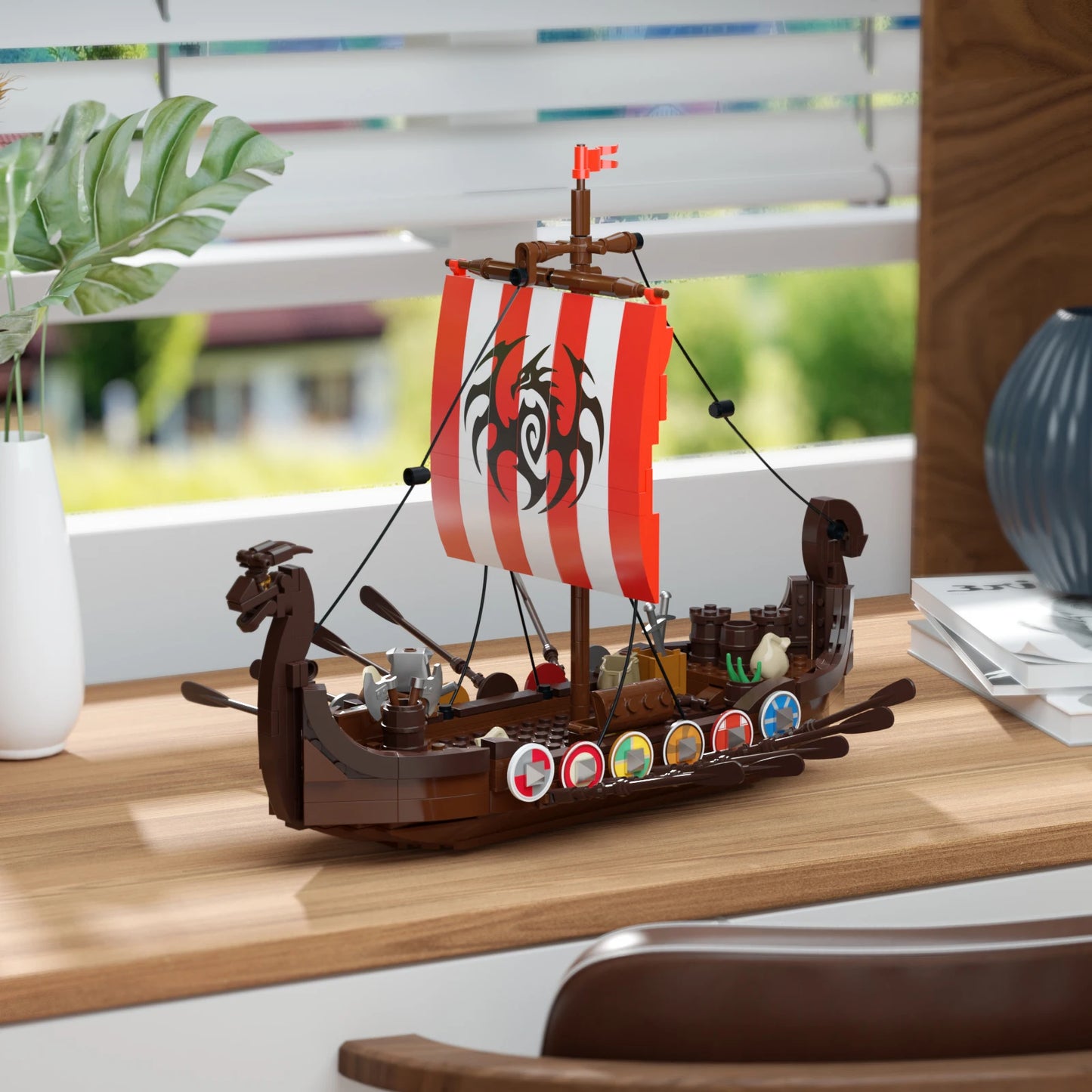 Piraten-Viking-Langschiff-Bausteine-Set, Marineschiff, Schiffe, Boot, Ziegel, Spielzeug