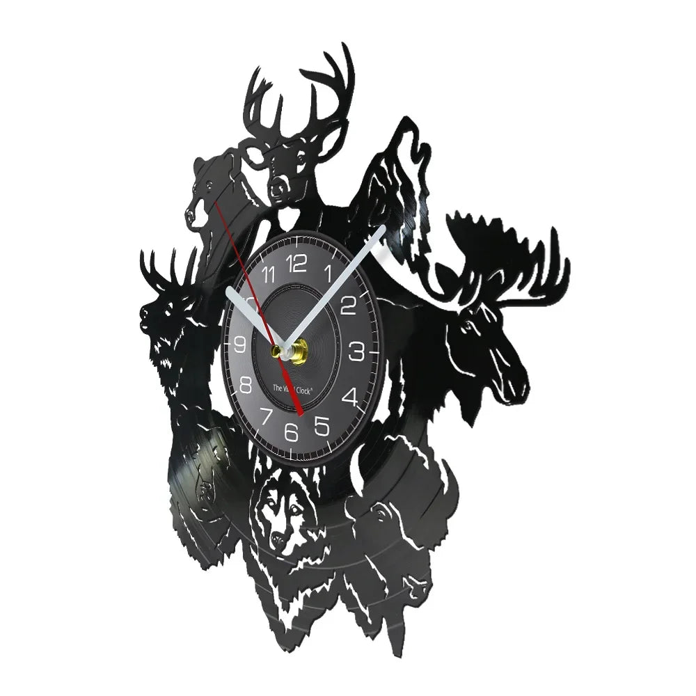 Deer Wolf Bear Ox Forest Animal's Viking Vinyl Record Wall Clock