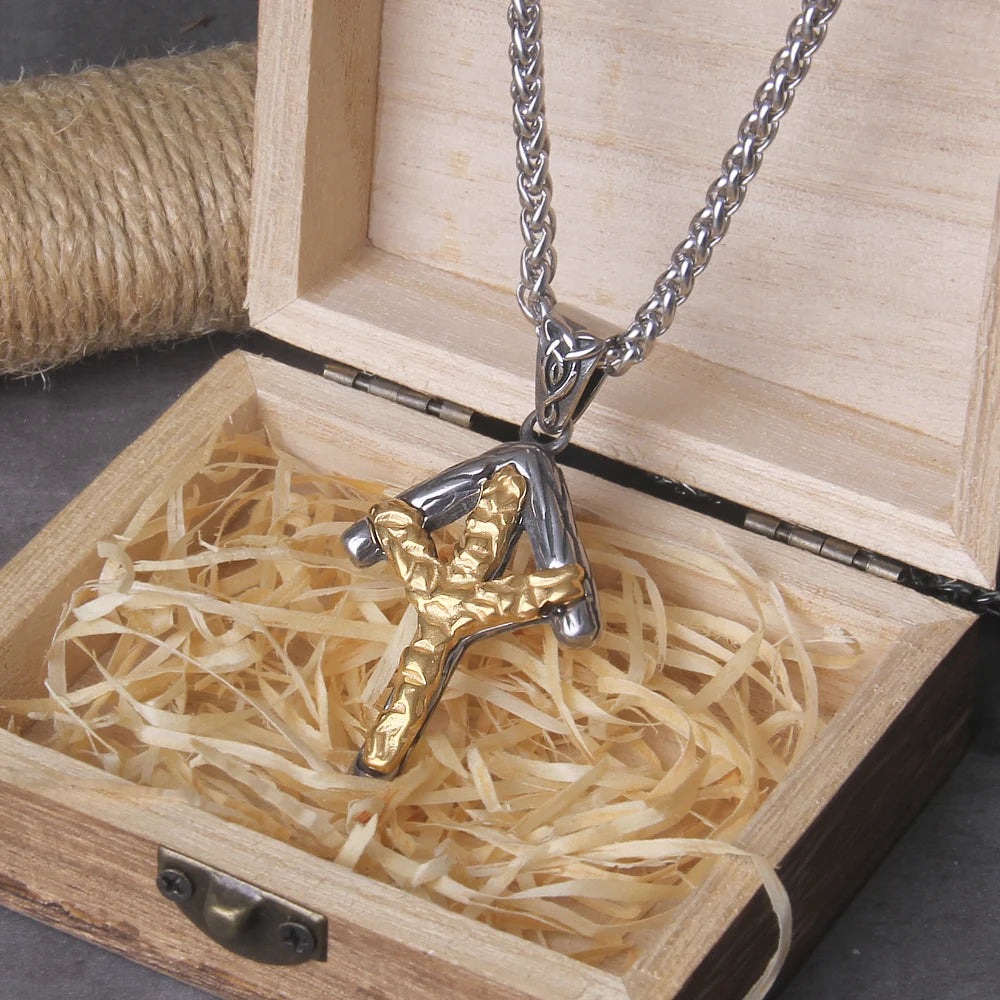 Gold Nordic Viking Odin Rune Viking Necklace