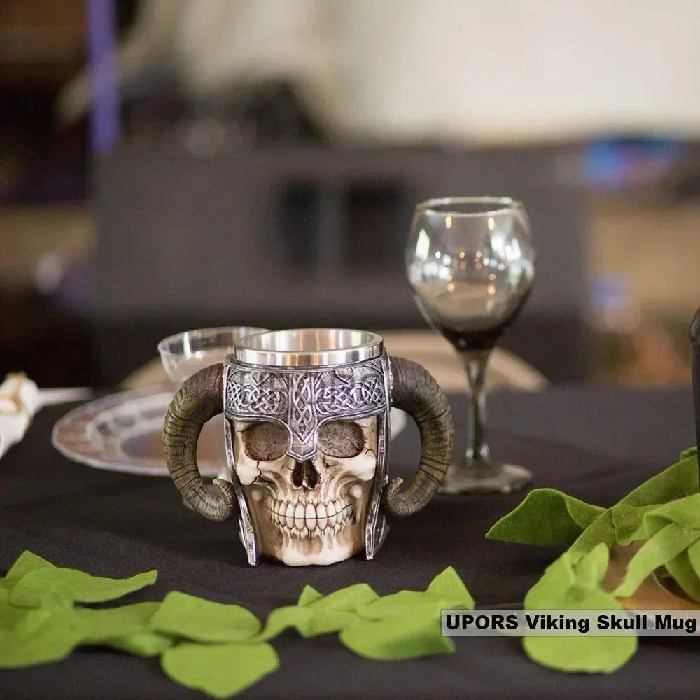 Stainless Steel Ram's Horn Lord Warrior Skull Viking Mug