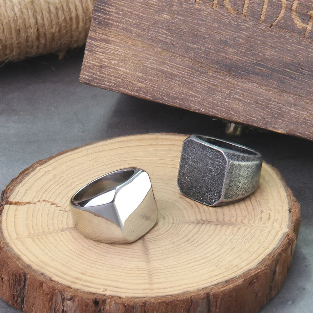 Simple Style Black Silver Color Square Signet Viking Ring