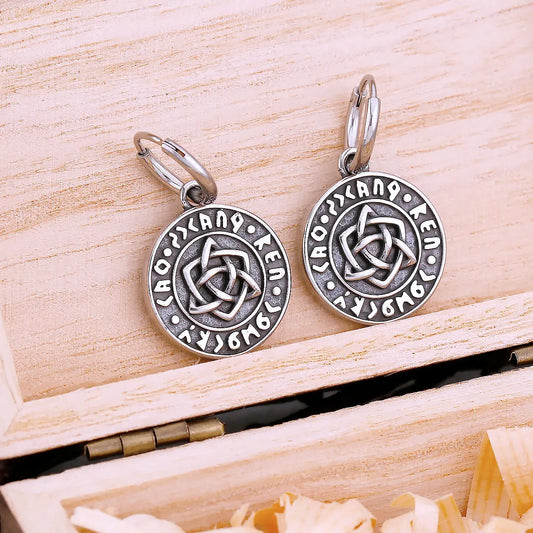 Stainless Steel Odin Drop Rune Viking Earrings