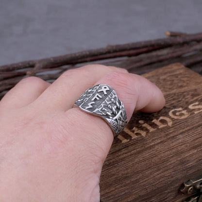 Ny rustfritt stål Virgin Odin Rune Ring