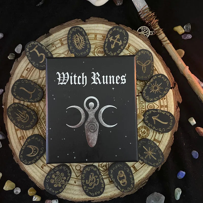 Viking Ahşap Runes Taş Seti Cadılar Rune Seti 14 PCS Kazınmış Rune Sembolü Kehanet için