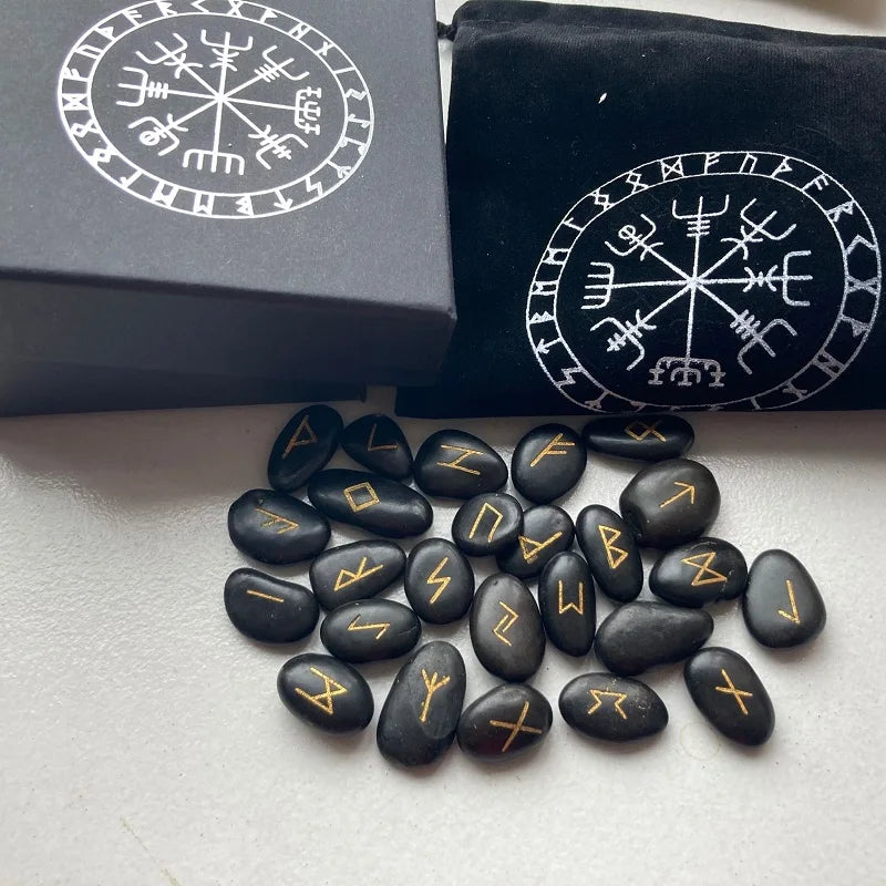 25pcs/set Engraved Riverstones Viking Rune Stones Set
