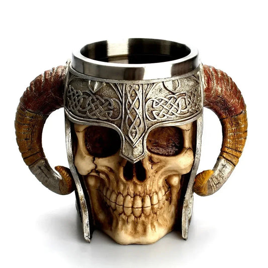 Stainless Steel Ram's Horn Lord Warrior Skull Viking Mug