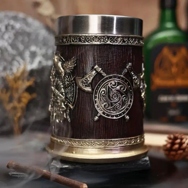 Norse Whiskey Beer 600ml Resin Stainless Steel Viking Mug