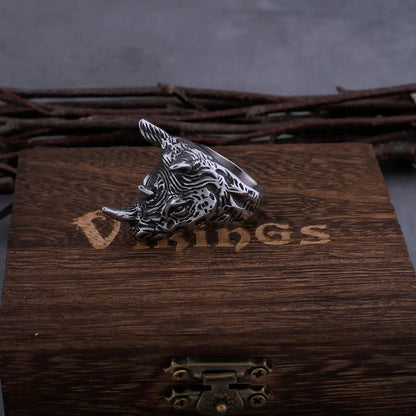 Vintage hoge kwaliteit neushoorn hoofd Viking ring