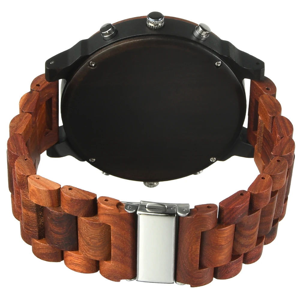 Big Face Large Wood Fashion Quartz Ročne ure Obleka s paščkom Dvojna ura Lesena ura Viking