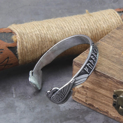 Raven Nordic Rune Bangle - TripleViking