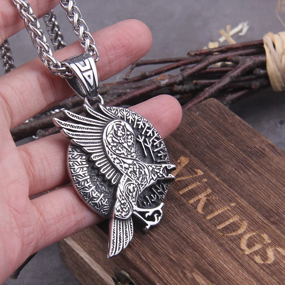 Norse Odin Simbol Viking Raven Amulet Rune Algiz Zaščita Wicca Talisman Vrana Obesek Viking Ogrlica