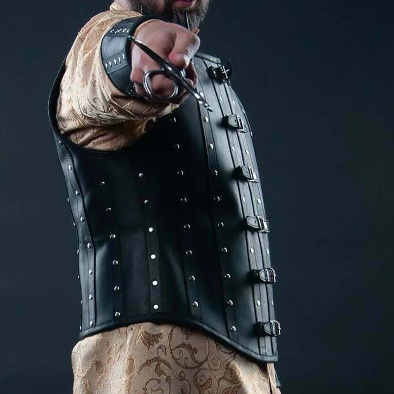 Veste en cuir pirate tenue d'Halloween chevalier guerrier déguisement cosplay armure de brigandine viking