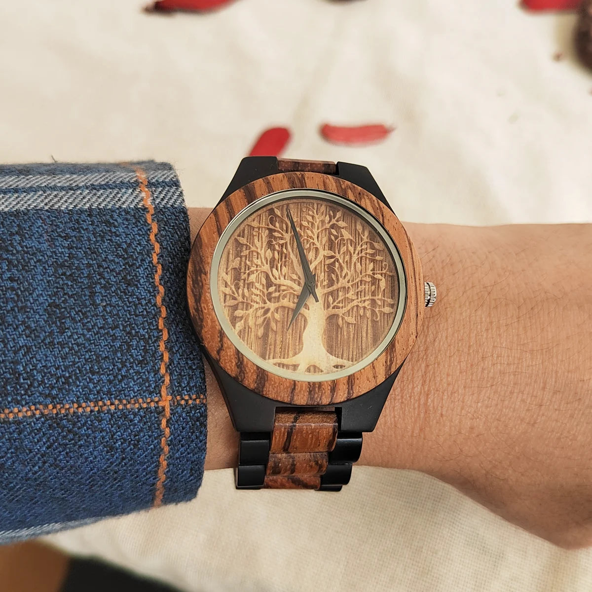 Lucky Tree Of Life Chronograph Tíska Hummingbird Dial Wood Quartz Wrist Viking Watch