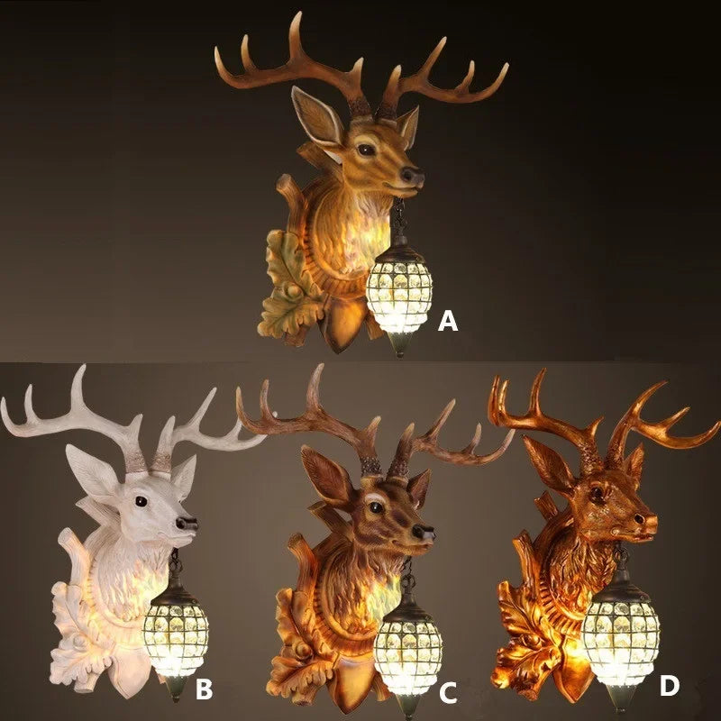 Nordic Resin Lucky Deer Head Lamp Simulation Animal Home Decor