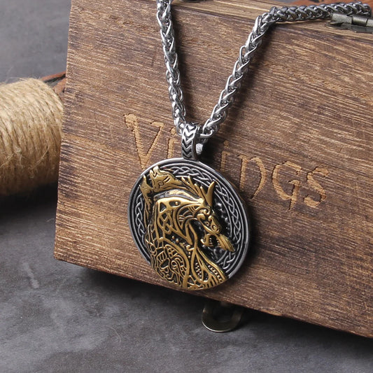 Men Vintage Wolf Viking Necklace