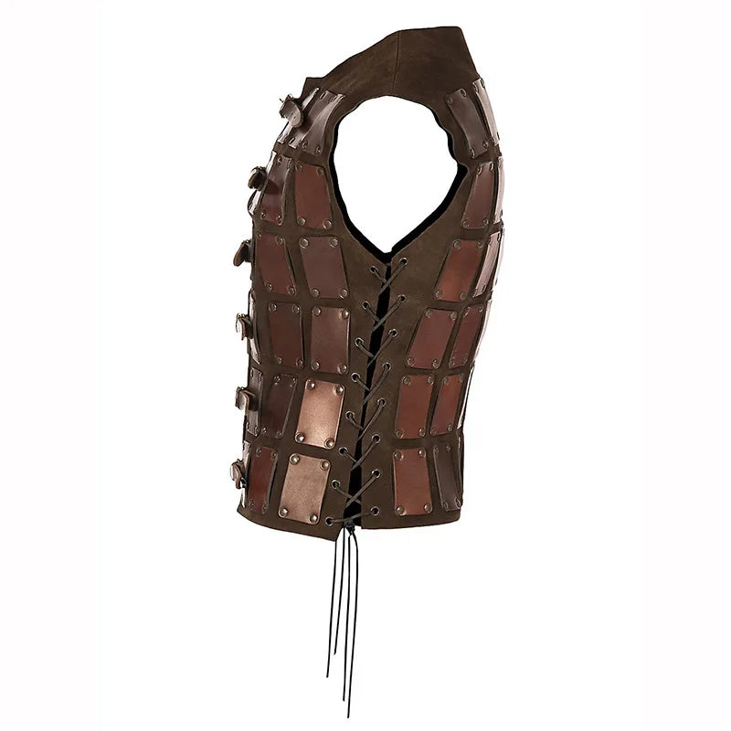 Cuero pirata caballero guerrero cosplay traje chaleco vikingo brigandina