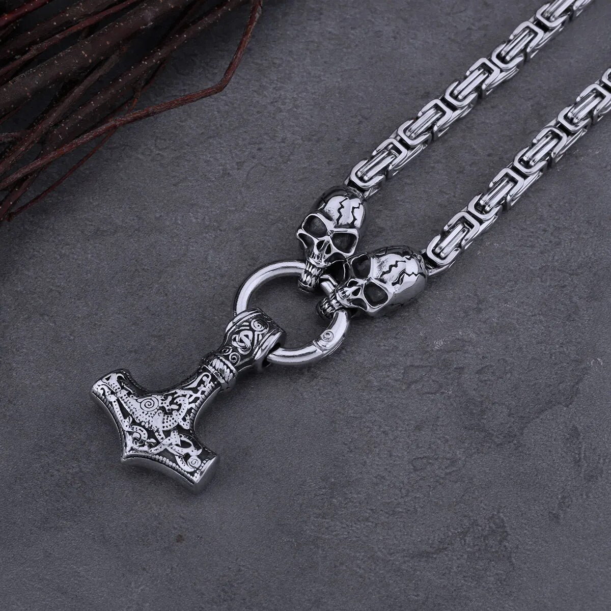 Skull Thor's Hammer Necklace - TripleViking