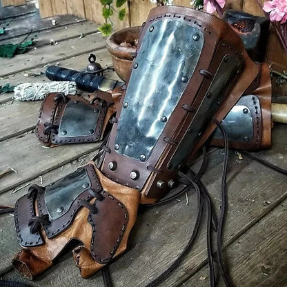 Viking Archer Knight Faux Läder Armor Armor Bracer Långa handskar