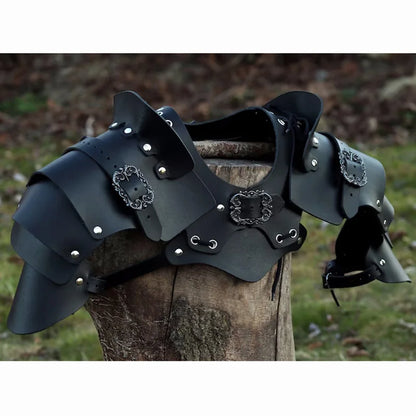 Viking Läder Dubbel Shoulder Armor Gladiator Knight Pauldrons