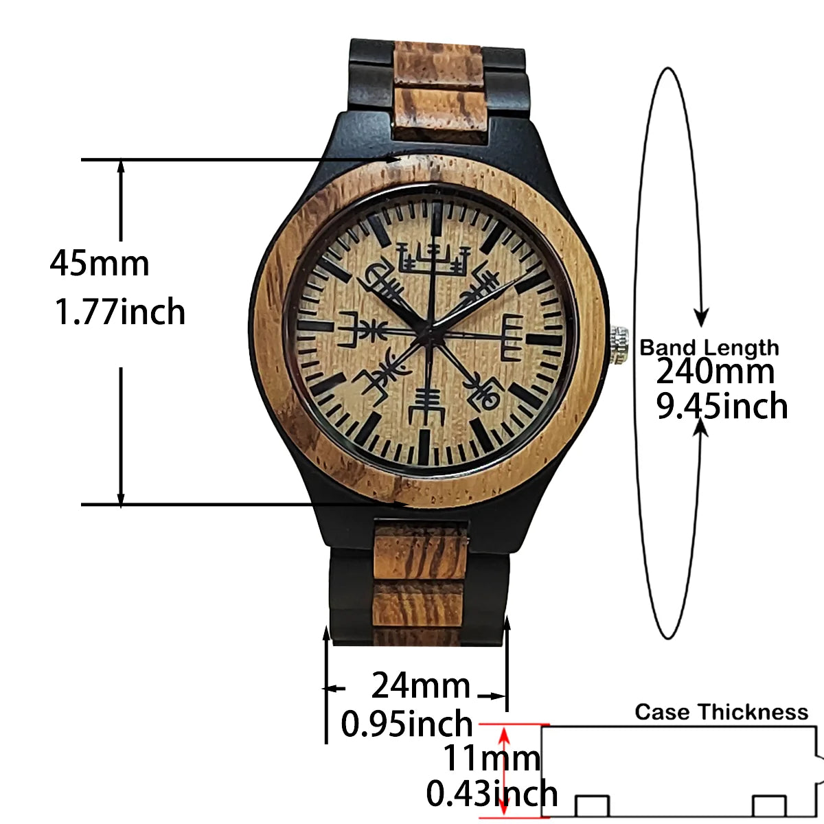 Horloge d'élément de symbole en bois, montre Viking d'anniversaire personnalisée