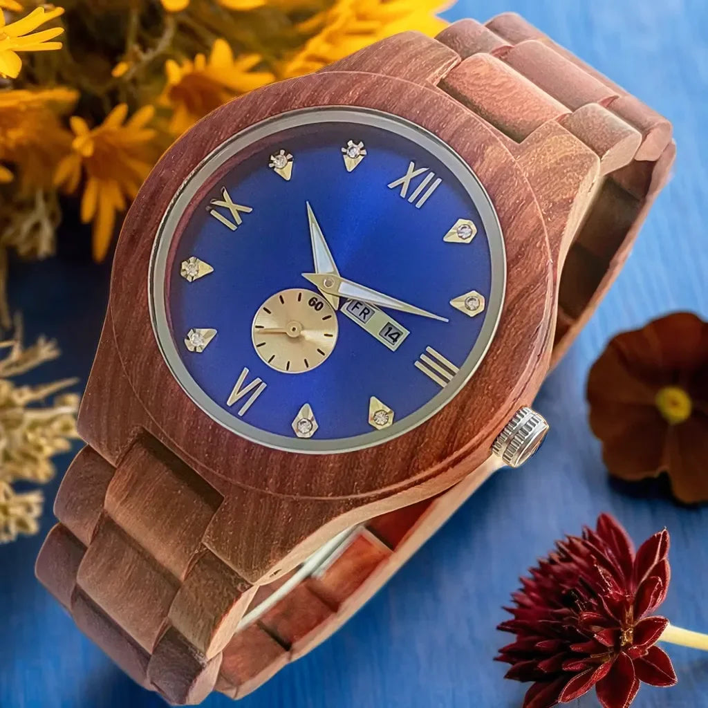 Montre Viking en bois à Quartz pour femmes, horloge à diamant simulé, élégante et simple