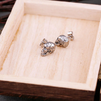 New Punk Crack Skull Stud Viking Earrings