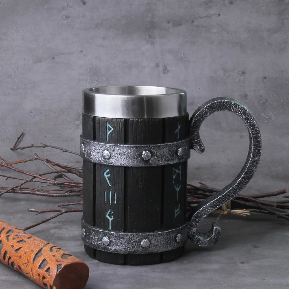 Black Wood Style Beer Viking Mug